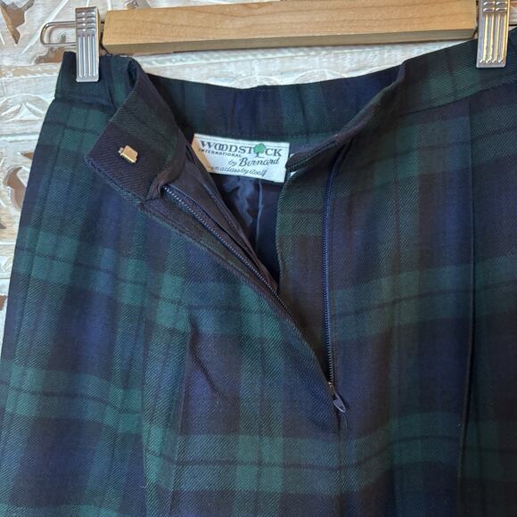 Vintage Woodstock Plaid Wool Pants Punk Green Navy Preppy Festive Tartan SZ 6 - Picture 5 of 12